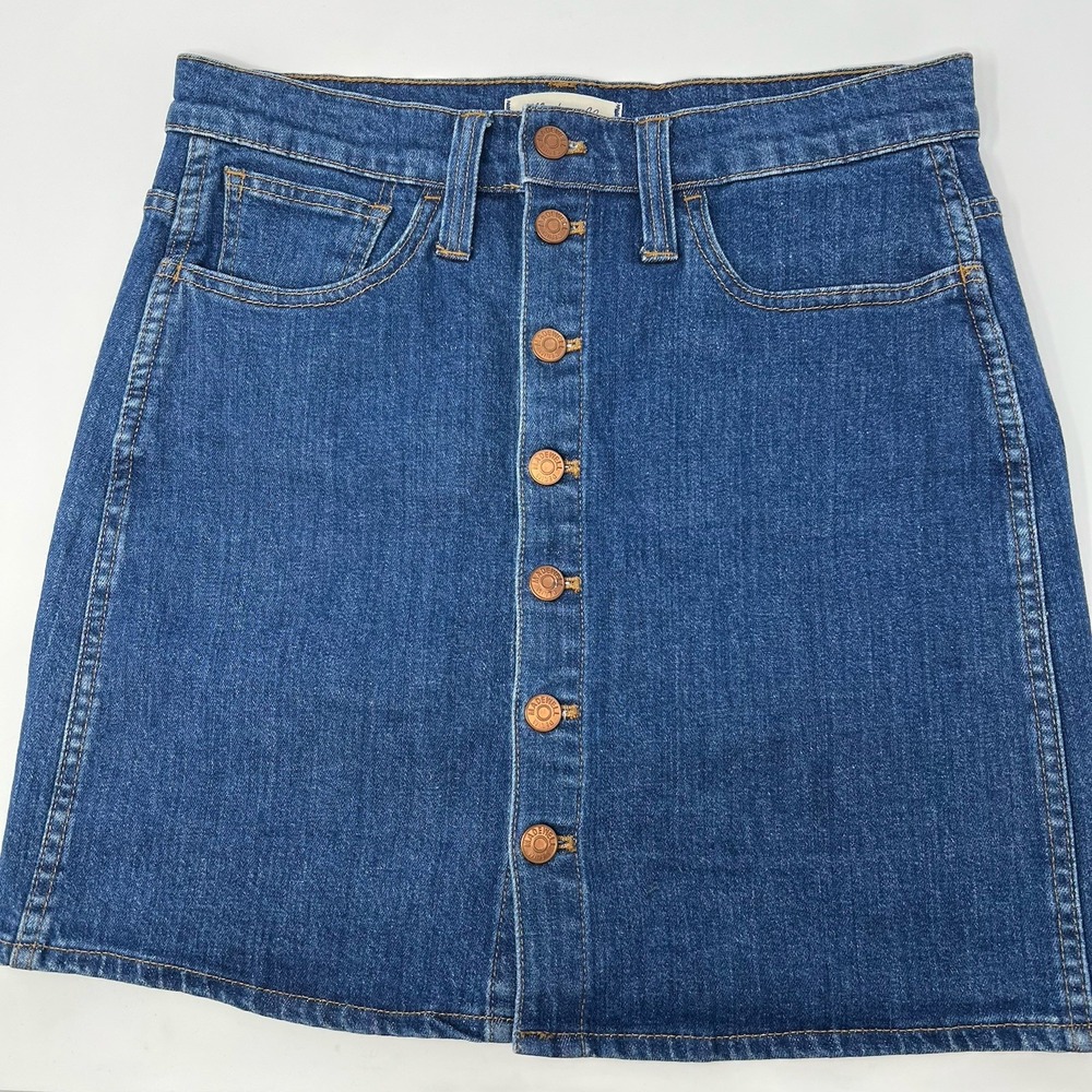 Madewell Stretch Denim Straight Mini Skirt Size 28 Button Front Edition‎